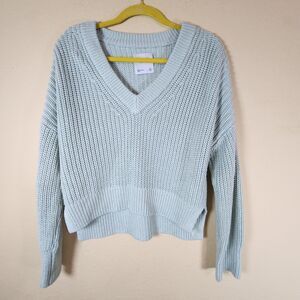 Abercrombie & Fitch Ribbed Chunky‎ open Knit Top XS Mint Long Sleeve V-neck